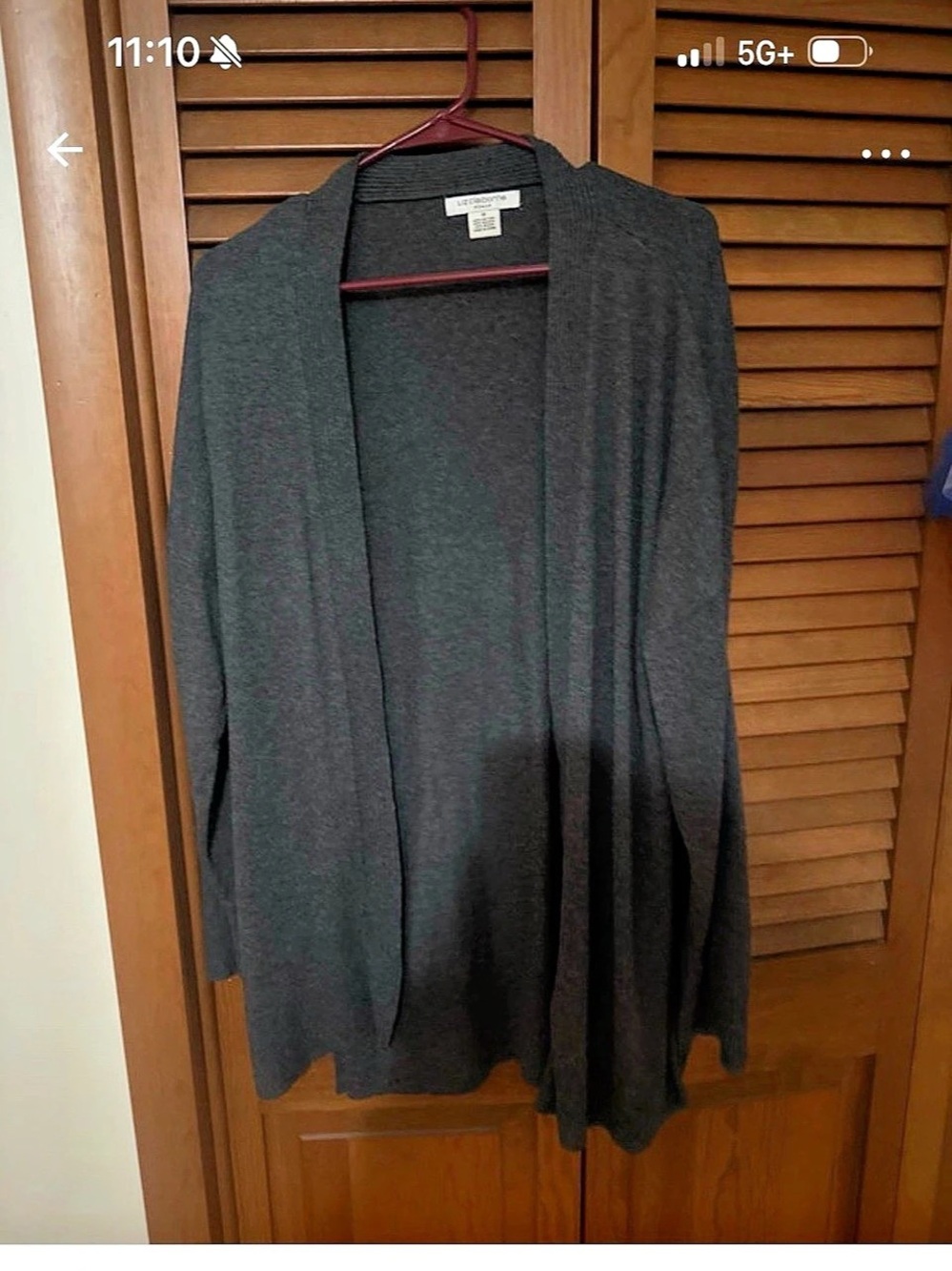 Liz Claiborne Womens Long Sleeve Open Front Cardigan Gray